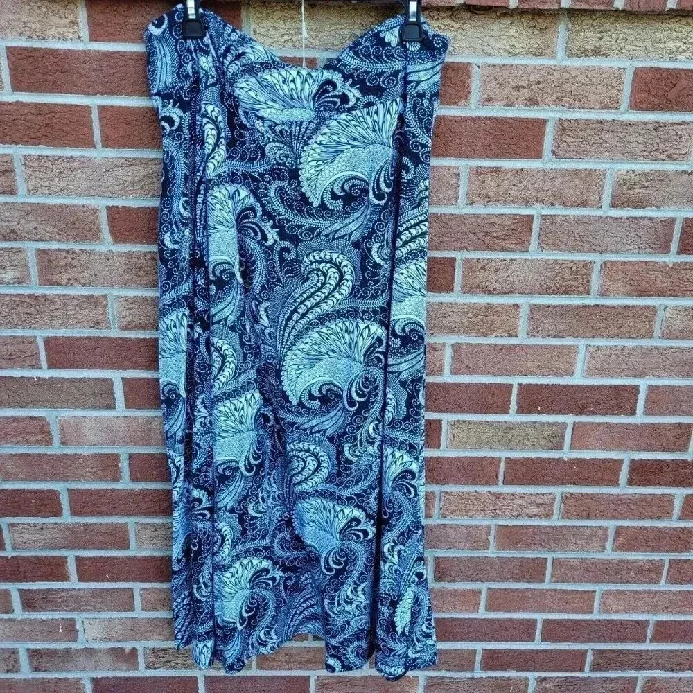 Talbots Maxi Skirt Women's Size XL Black and White Paisley Design Elastic Waist